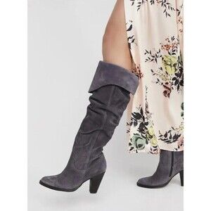 Free People + Jeffrey Campbell Gray Womens Kamala Suede Tall Boot Sz 9.5 Ret 175